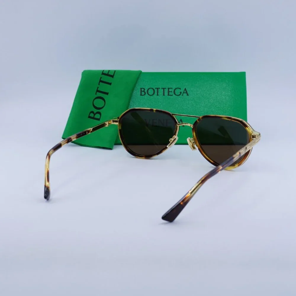 Bottega Veneta BV1373S 002 Sunglasses Havana/Gold Aviator Frame, Brown Lenses